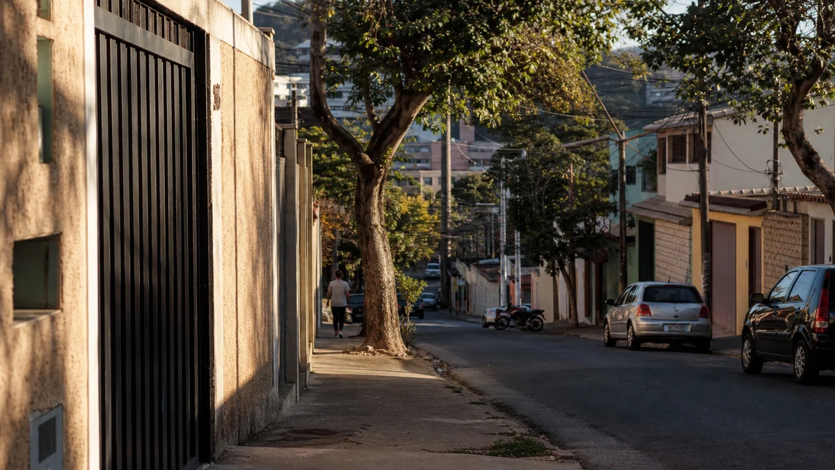 Calçada em bairro residencial da Zona Oeste de BH, perto do Prado — acesso ao consultório