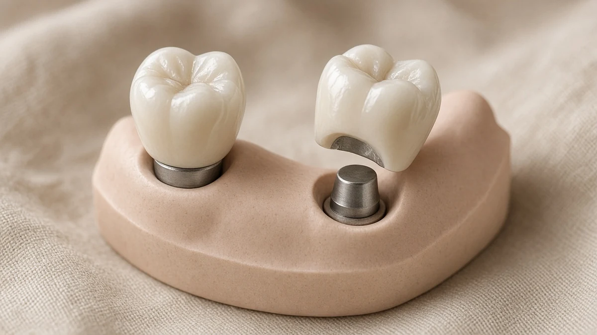 Duas coroas de implante, uma assentada e outra alta. Dentistas BH, Prado, Belo Horizonte.