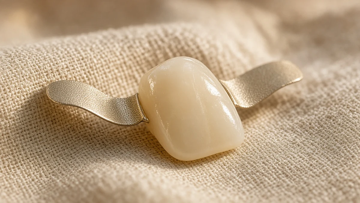 Coroa sobre implante e dente com aletas de metal. Dentistas BH, Prado, Belo Horizonte.