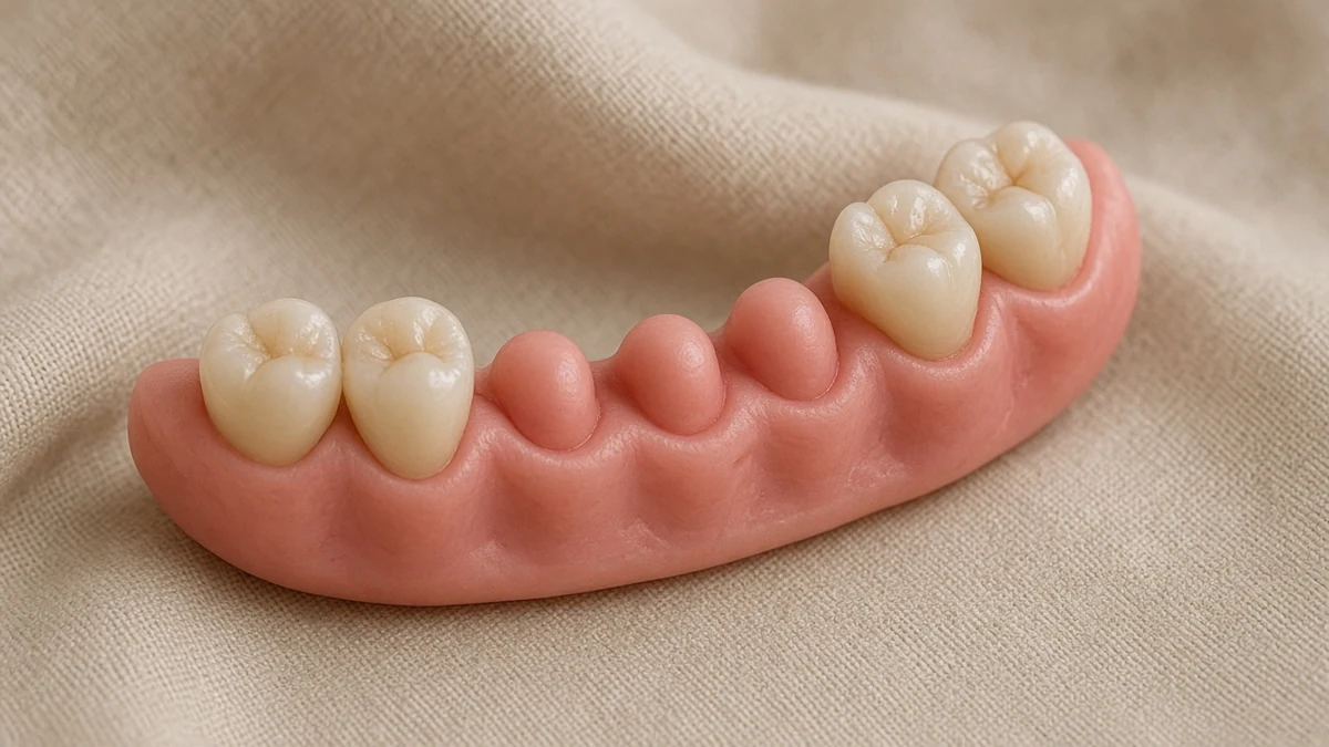 Ponte de três dentes sobre dois implantes. Dentistas BH, Prado, Belo Horizonte.