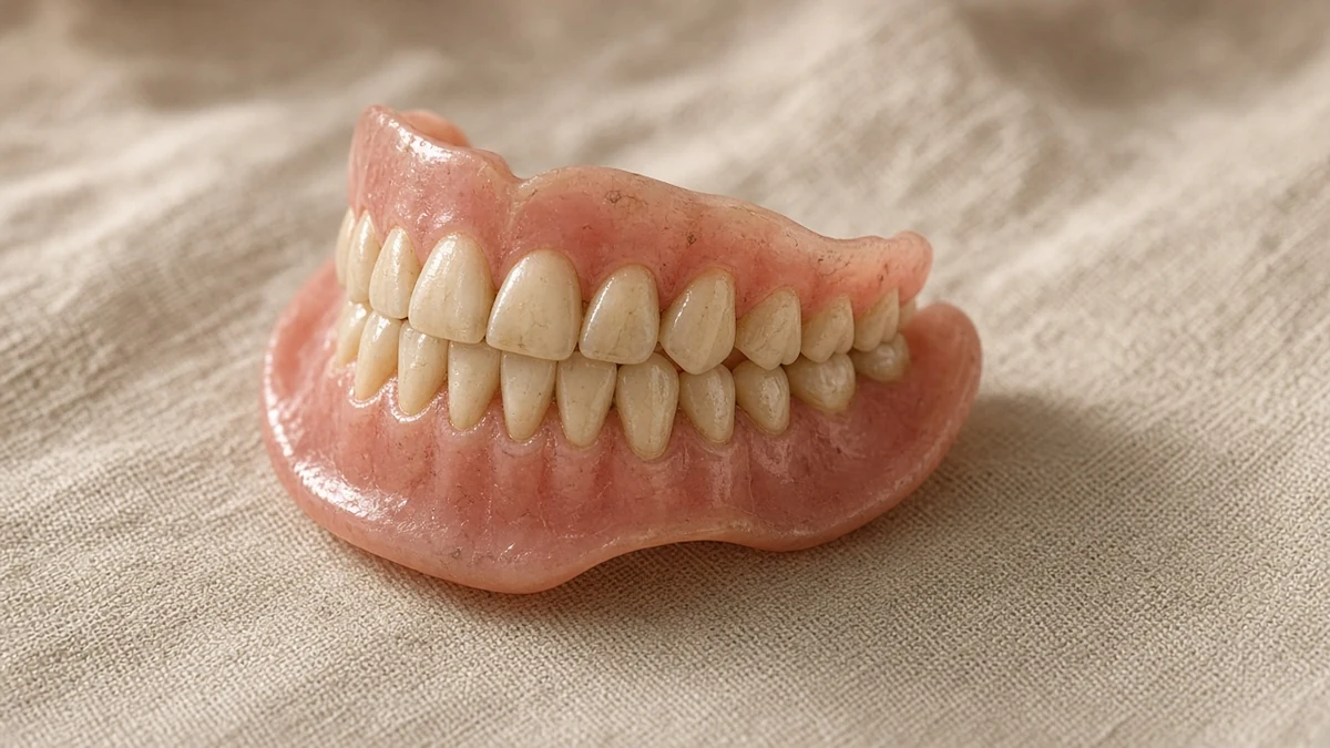 Dentadura usada e prótese fixa de arco, separadas. Dentistas BH, Prado, Belo Horizonte.