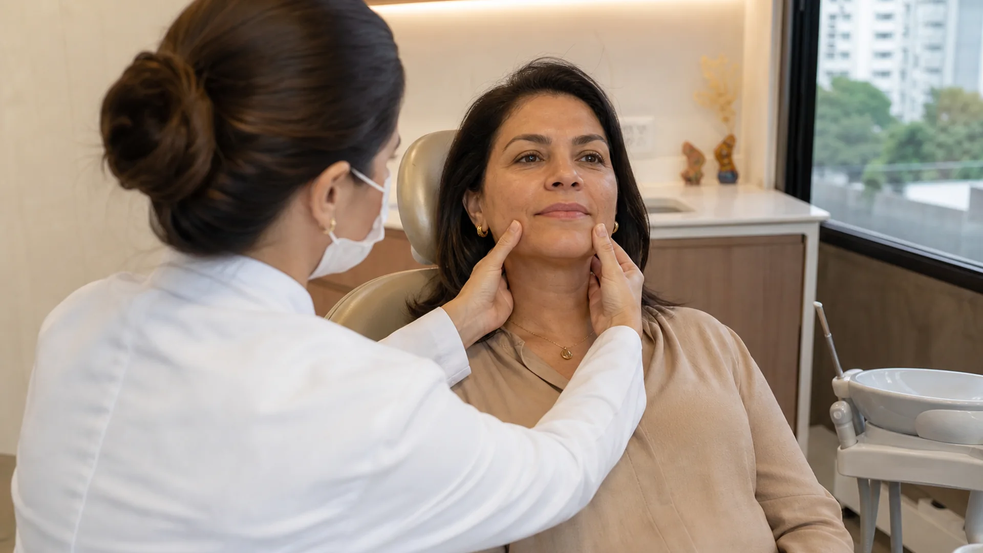 Márcia na avaliação facial — análise de proporções e queixas com a Dra. Aline no Prado, BH