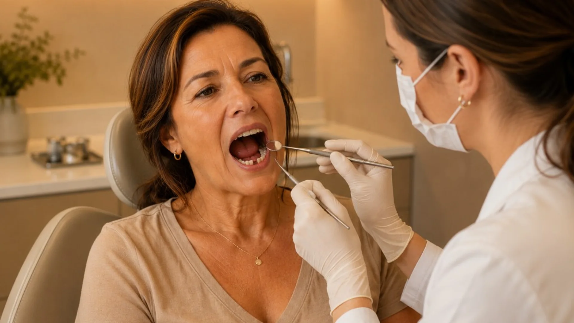Avaliação para implante dentário — Dentistas BH, Prado Dentista avaliando paciente com dente ausente na mandíbula — consulta para implante dentário no Prado, Belo Horizonte