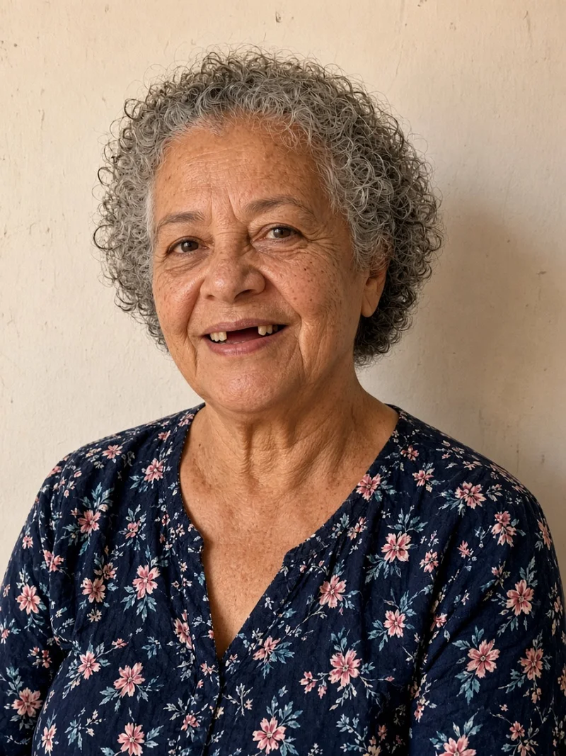 Mulher de cabelos grisalhos com espaço na arcada superior. Dentistas BH, Prado, Belo Horizonte. Resultados individuais podem variar.